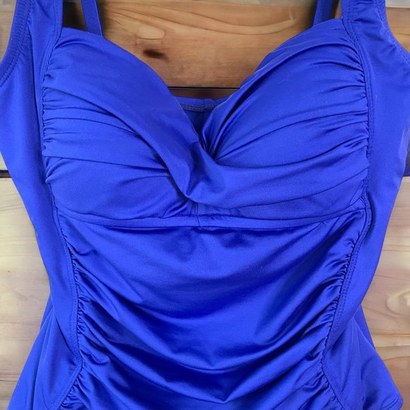 Liz Claiborne Cobalt Blue One Piece Swimsuit with Ruched Waist - Picture 2 of 10